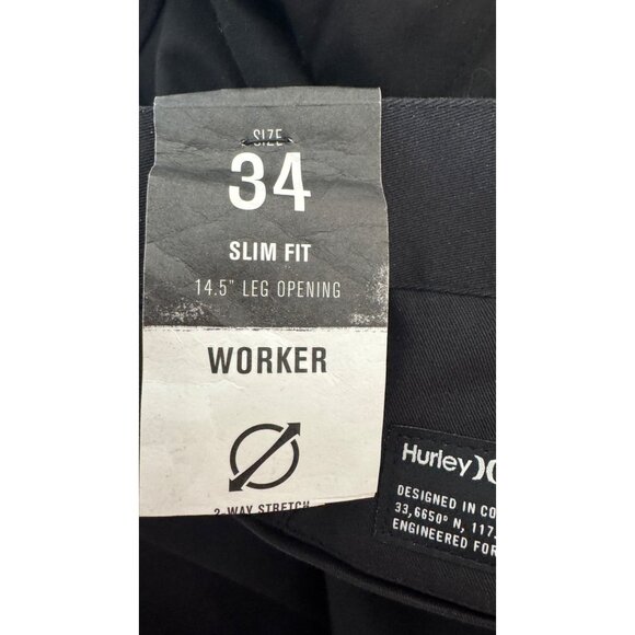 NWT Hurley Mens Worker 34 Slim Fit Pants Black  Cotton Blend 14.5" Leg Opening - Picture 12 of 16
